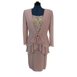 Vtg Abby Kent Pink Sequin Bead Peplum Ruffle Cocktail Dress MOB Fairy Formal 12